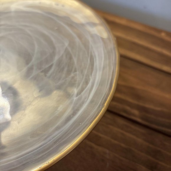 Small Frosted Gold Edge 8 1/4 Inch Round Pedestal Cake Plate. Cakes Treats - Picture 8 of 13